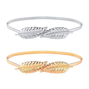 New Gold / Silver Leaf Skinny Stretch Belt | NWOT